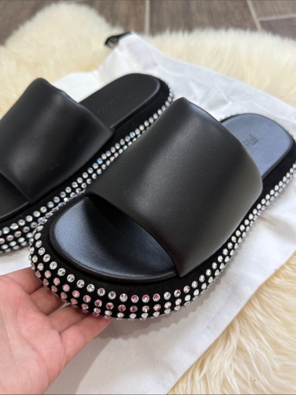 JW Anderson 100% Lambskin Crystal-Trim Slide Sandals